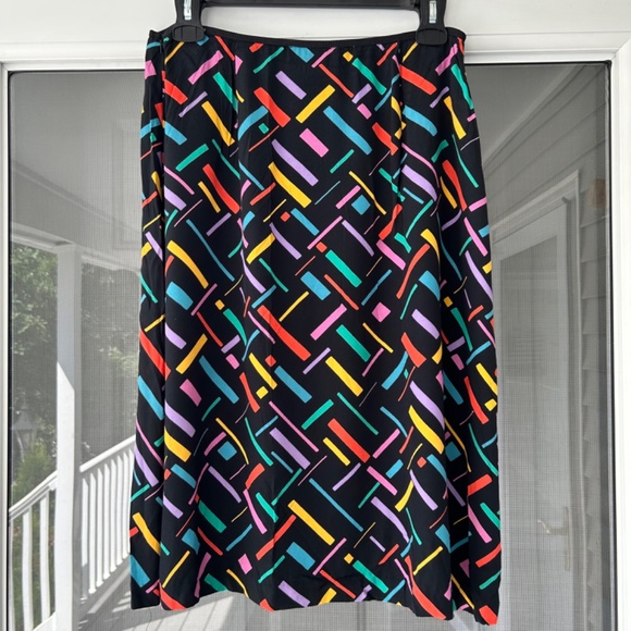 Vintage Silky Flowy Colorful Skirt Size 10 A-line Elastic Waist - Picture 2 of 7